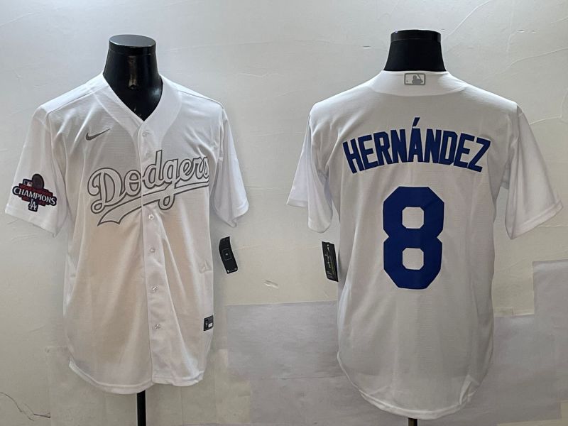 Men Los Angeles Dodgers #8 Hernandez White Fashion Edition Game 2025 Nike MLB Jersey style 3